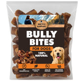 BRUTUS & BARNABY bully stick bites in resealable bag for fresh, low-odor enjoyment.