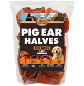 BRUTUS & BARNABY pig ear halves packaging shows all-natural ingredients for dogs.