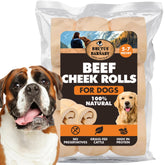 Brutus & Barnaby premium beef cheek rolls 3-pack close-up for large, tough chewers