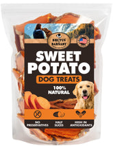 BRUTUS & BARNABY sweet potato treat bag highlights USA-grown ingredients for simple, digestible snacking.