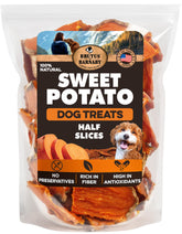 BRUTUS & BARNABY sweet potato treats in bag featuring USA-grown single-ingredient goodness.