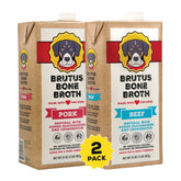 Brutus Bone Broth Liquid for Dogs pours from the pork bottle to hydrate joints.