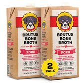Brutus Bone Broth bottle poured to hydrate meals as a tasty topper.