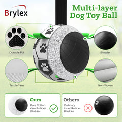 Brylex dog soccer ball showing nine nylon straps for interactive play