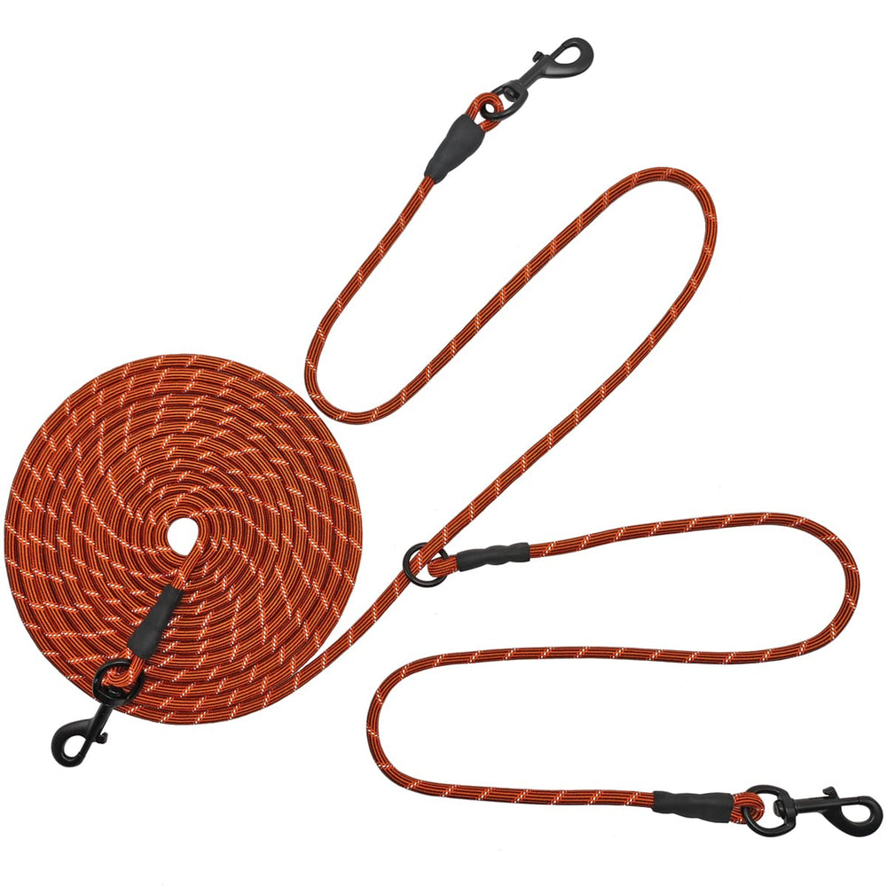 BTINESFUL reflective dog tie out in orange keeps two dogs visible and secure outdoors