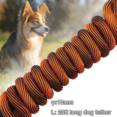 BTINESFUL tie-out rope 30ft orange-black ideal for camping and backyard use.