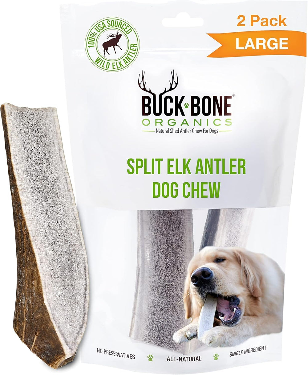 Buck Bone Organics elk antler large split chew for aggressive chewers, long-lasting engagement