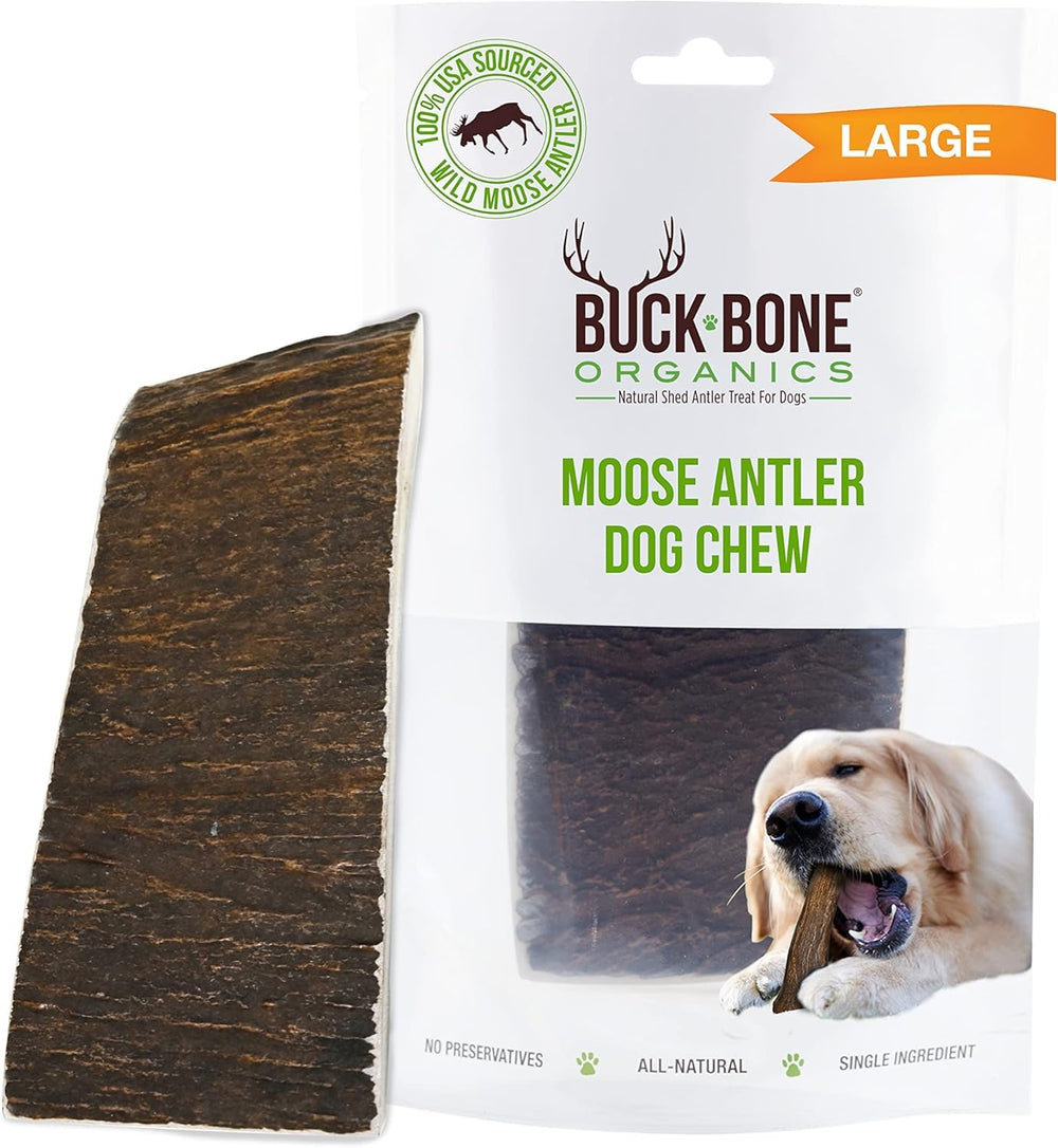 Buck Bone Organics Moose Antler Large Chew close-up showing durable texture for aggressive chewers