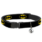 Buckle-Down cat collar breakaway Batman shield in black and yellow for safe, active cats.
