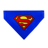 Buckle-Down Superman Shield bandana on collar boosts visibility during walks.
