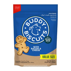 Buddy Biscuits Crunchy bacon and cheese dog treats in a 3.5 lb bag for medium to large dogs.