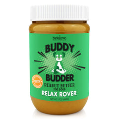 Buddy Budder Relax Rover jar—natural dog peanut butter for tasty rewards.