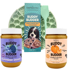 Buddy Budder Superberry Snoot Lickmat set for interactive enrichment and tasty rewards.