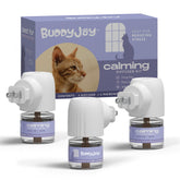 BuddyJoy cat calming diffuser refill pack shown, supports daily feline relaxation.