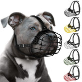 Budkas Pitbull Muzzle with metal mask and breathable wire basket for safety.