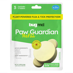 BugMD Paw Guardian pendant on a dog for tracking and natural protection