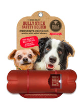 Bully Bunches Mega Hold anti-choking holder close-up showing secure bully stick grip.