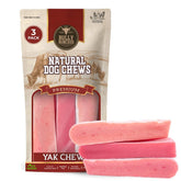 Bully Bunches yak-chew strawberry medium for dogs supports dental hygiene during play.