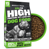 Bully Max 25/11 high-protein dry dog food bag promotes lean muscle support