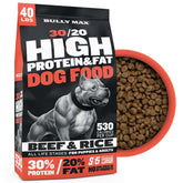 Bully Max dry dog food 40lb bag for all breeds with balanced nutrition.