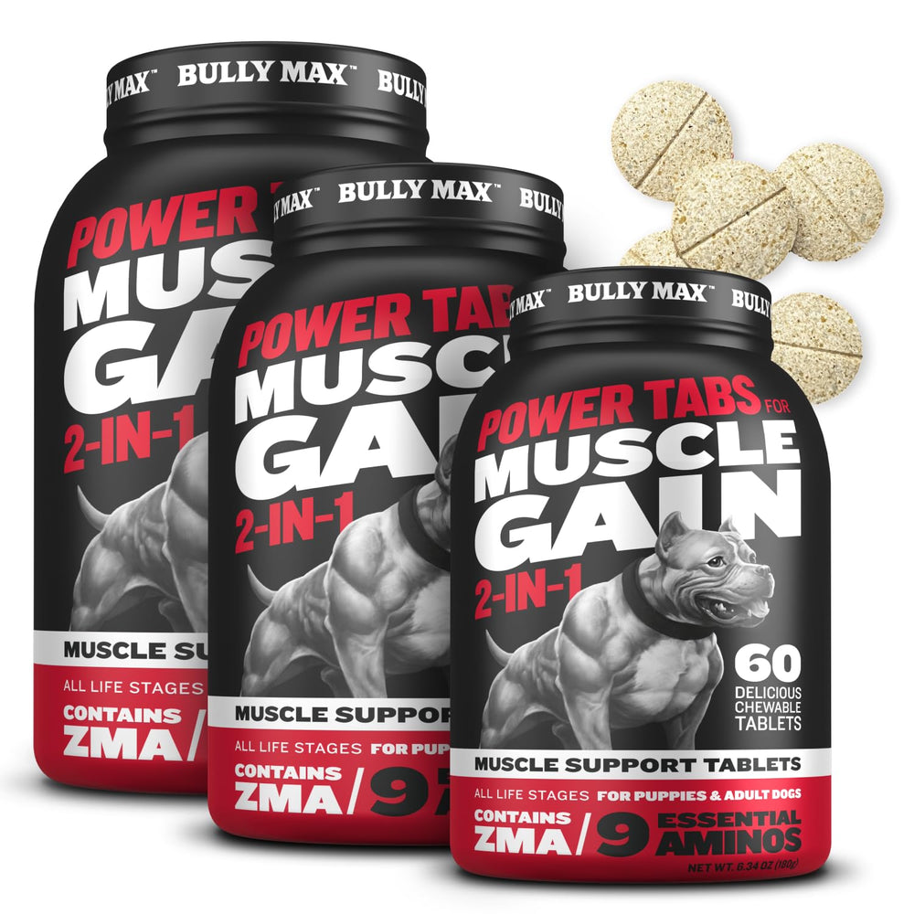 Bully Max Power Tabs puppy chew close-up highlighting tasty flavor and growth support.