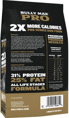 Bully Max Pro 2X 600 calories per cup banner emphasizes dense nutrition.