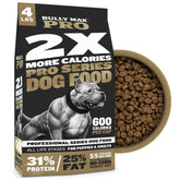 Bully Max Pro 2X bag front highlighting high calorie dog food for weight gain.