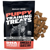 Bully Max Puppy Training Treats packaging display for easy rewards during training.