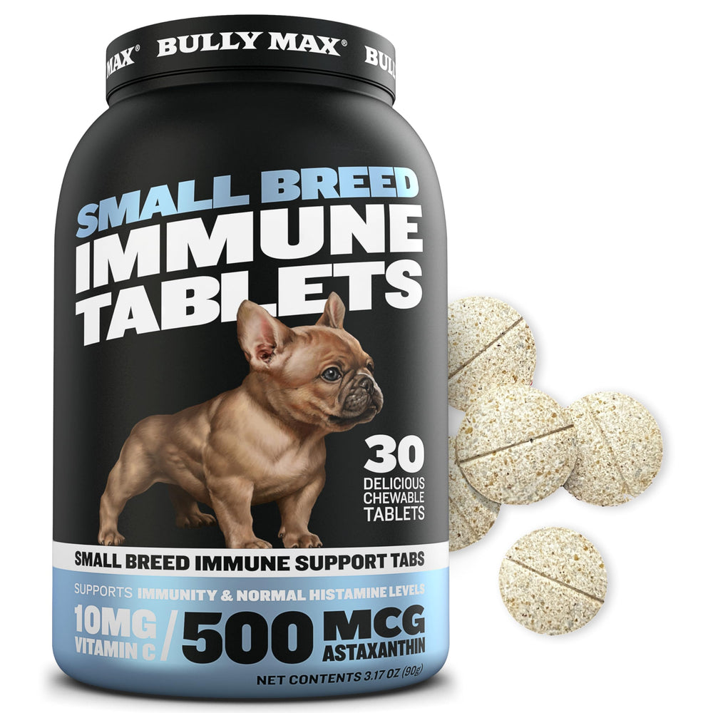 Bully Max small-breed immune tablets bottle for easy daily supplementation.