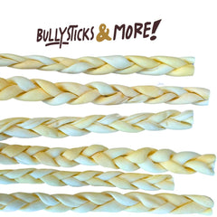 Bullysticks & More beef cheek braid texture showing natural ingredients for lean protein.