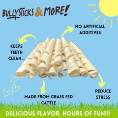 Bullysticks & More beef cheek curly dog chew packaging highlighting single-ingredient treat.