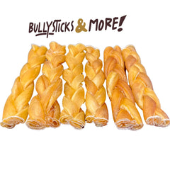Bullysticks & More beef collagen braids close-up ingredients, natural beef source.
