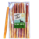 Packaging of BULLYSTICKS & MORE beef collagen cheek sticks shows premium natural ingredients.