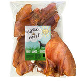Bullysticks & More pig ears large 16-count packaging highlights premium natural dog chews for lasting entertainment.