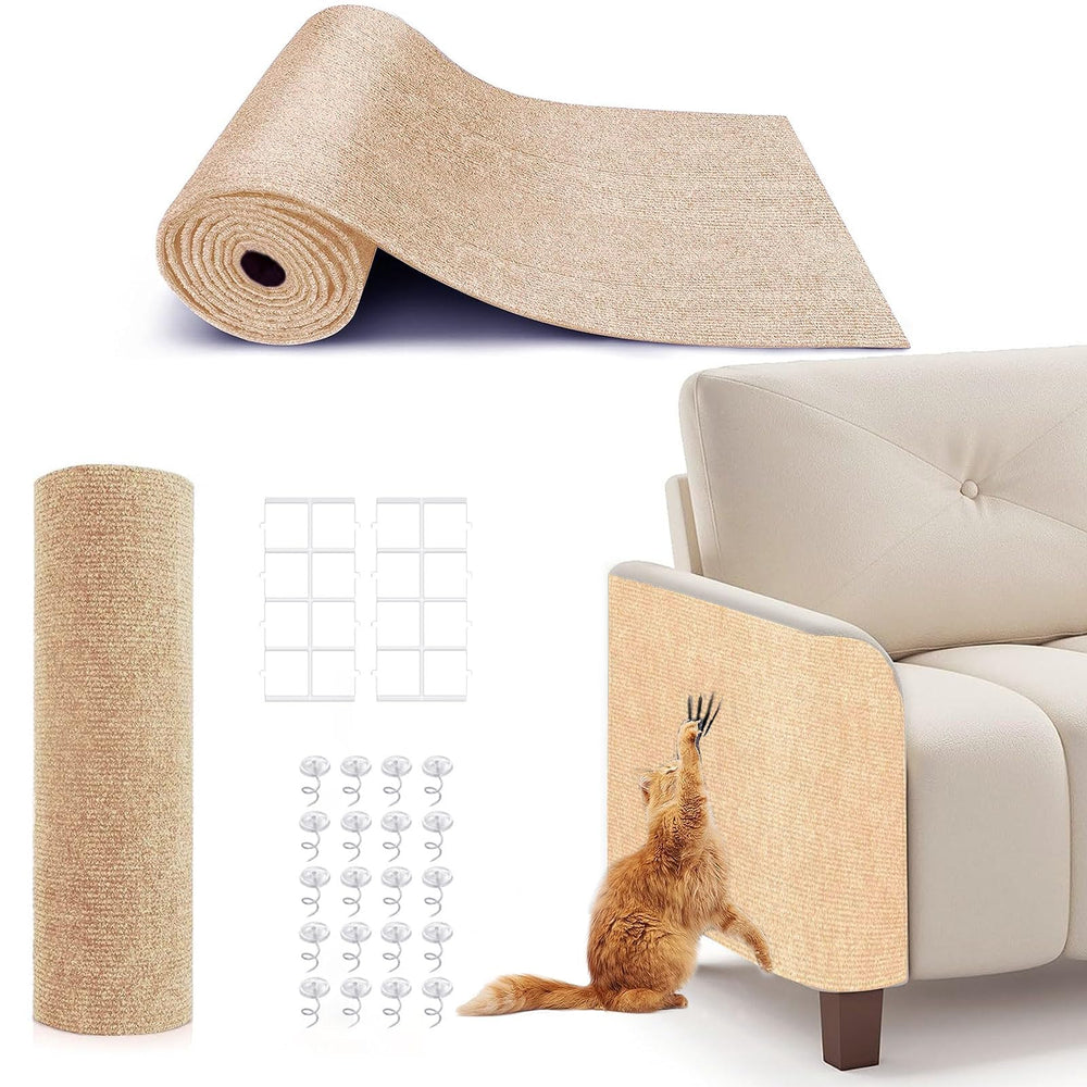 BumaiGo cat scratching mat in beige covering large sofa areas and protecting furniture