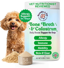 Bundle x Joy beef bone broth powder jar front view for dogs, supports digestion.