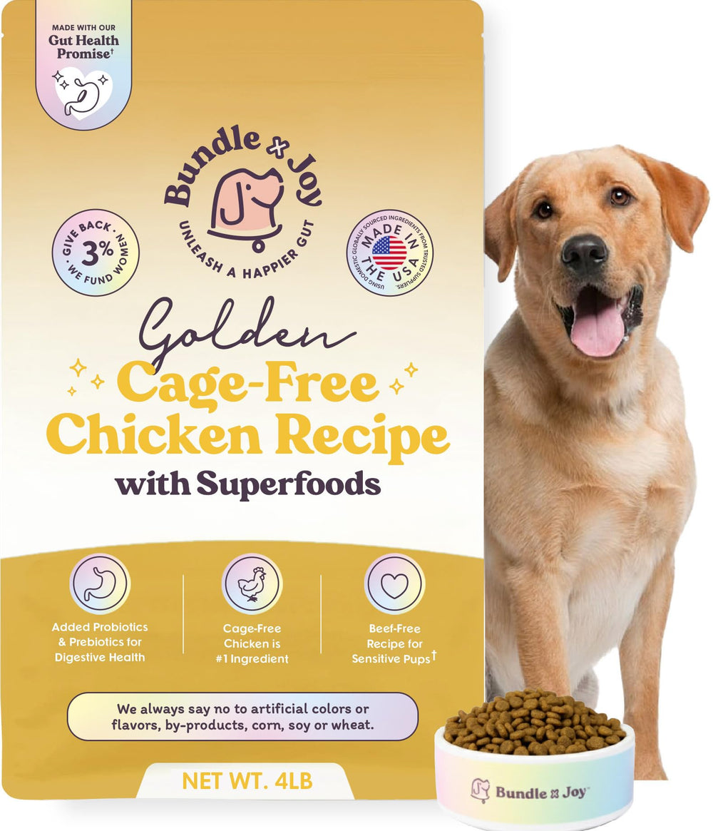 Bundle x Joy Golden Probiotic dog food bag with chicken, for digestive support.