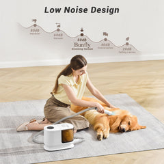 Bunfly dog grooming kit vacuum shows strong suction for hair removal on fabrics.