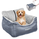 BurgeonNest dog car seat small grey cover provides cozy support for tiny dogs on car trips.