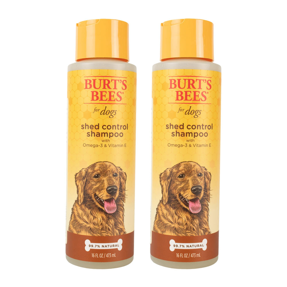 Burt's Bees for Pets Shed Control Shampoo bottle highlights a natural formula for gentle cleansing.