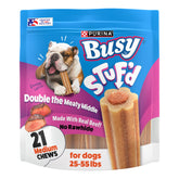 Busy Stuf’d real beef middle flower pouch engages medium dogs with savory aroma.