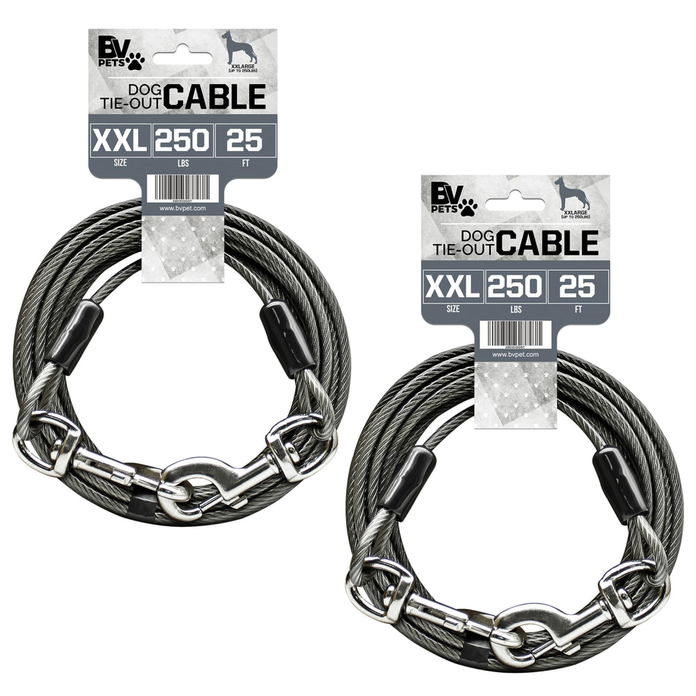 BV Dog Tie Out Cable 25ft grey showing full length for flexible yard roaming