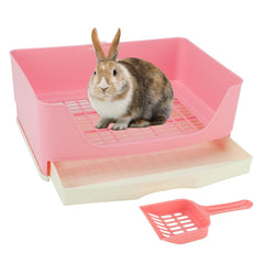 BWOGUE large rabbit litter box pink front view shows roomy space for large small pets
