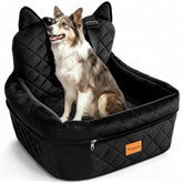 CABZOON dog booster seat front view highlighting elevated height for easier scenery viewing