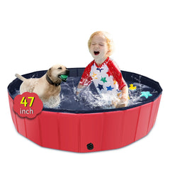 CACSPS foldable dog pool 47x12 red provides quick setup for outdoor water fun