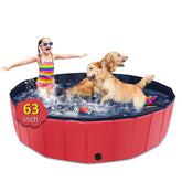 CACSPS foldable dog pool front view with sturdy hard plastic base for outdoor use.