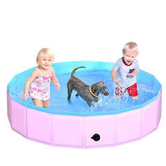 CACSPS foldable dog pool pink front view for quick outdoor cooling