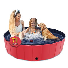 CACSPS foldable dog pool 71x14 in use for space-saving outdoor water play