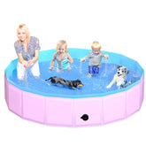 CACSPS foldable dog pool folded for compact storage and portability.