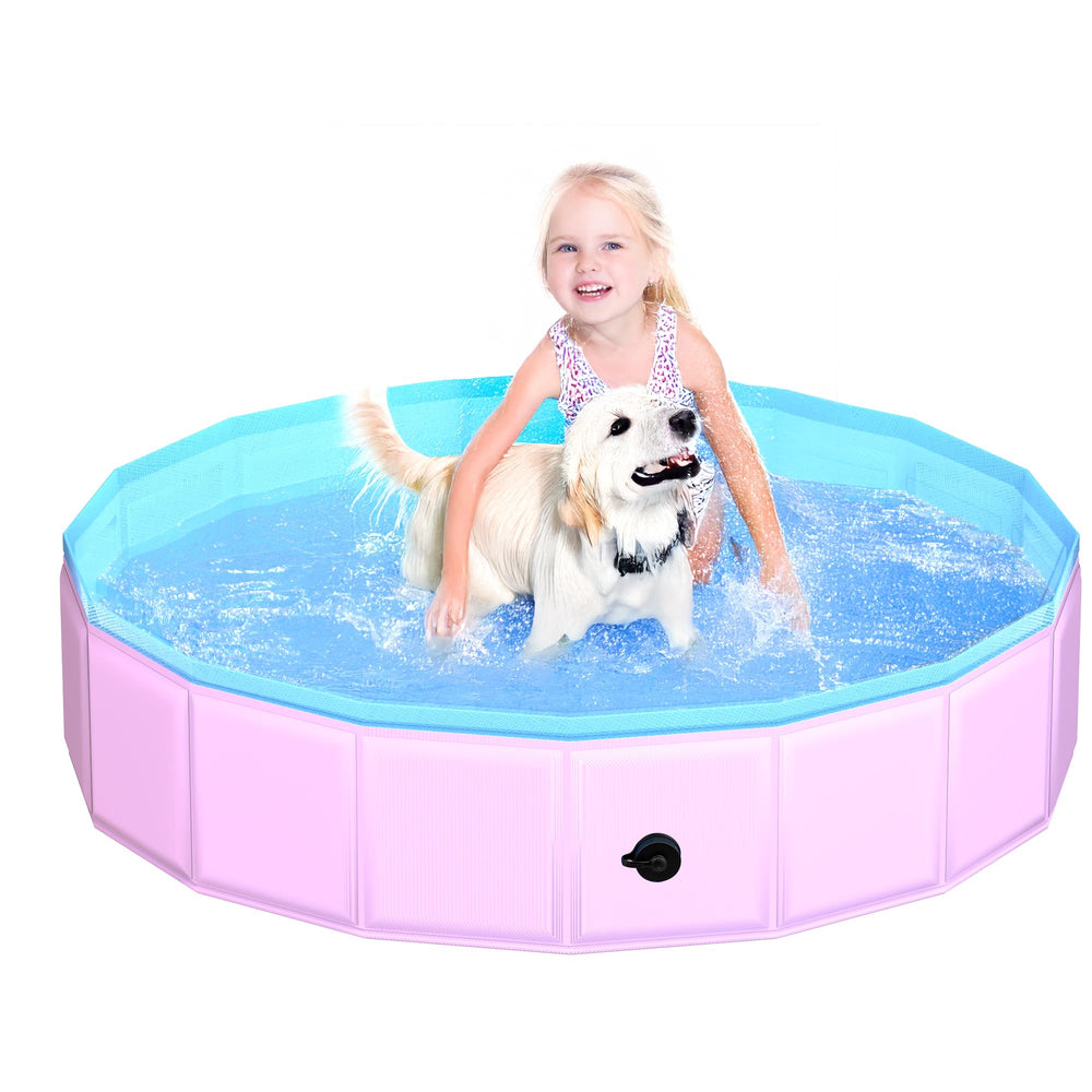 CACSPS pink foldable dog pool ready for quick setup